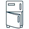 Icon of a refrigerator with the door slightly open, indicating cold storage for matcha freshness.