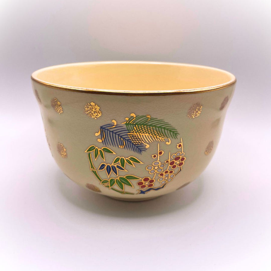Product image for our Japanese chawan matcha bowl, crafted in Japan and inspired by famous Japanese potter Ninsei (side profile)