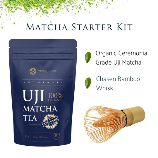 Matcha Starte Kit. includes organic Uji matcha and whisk