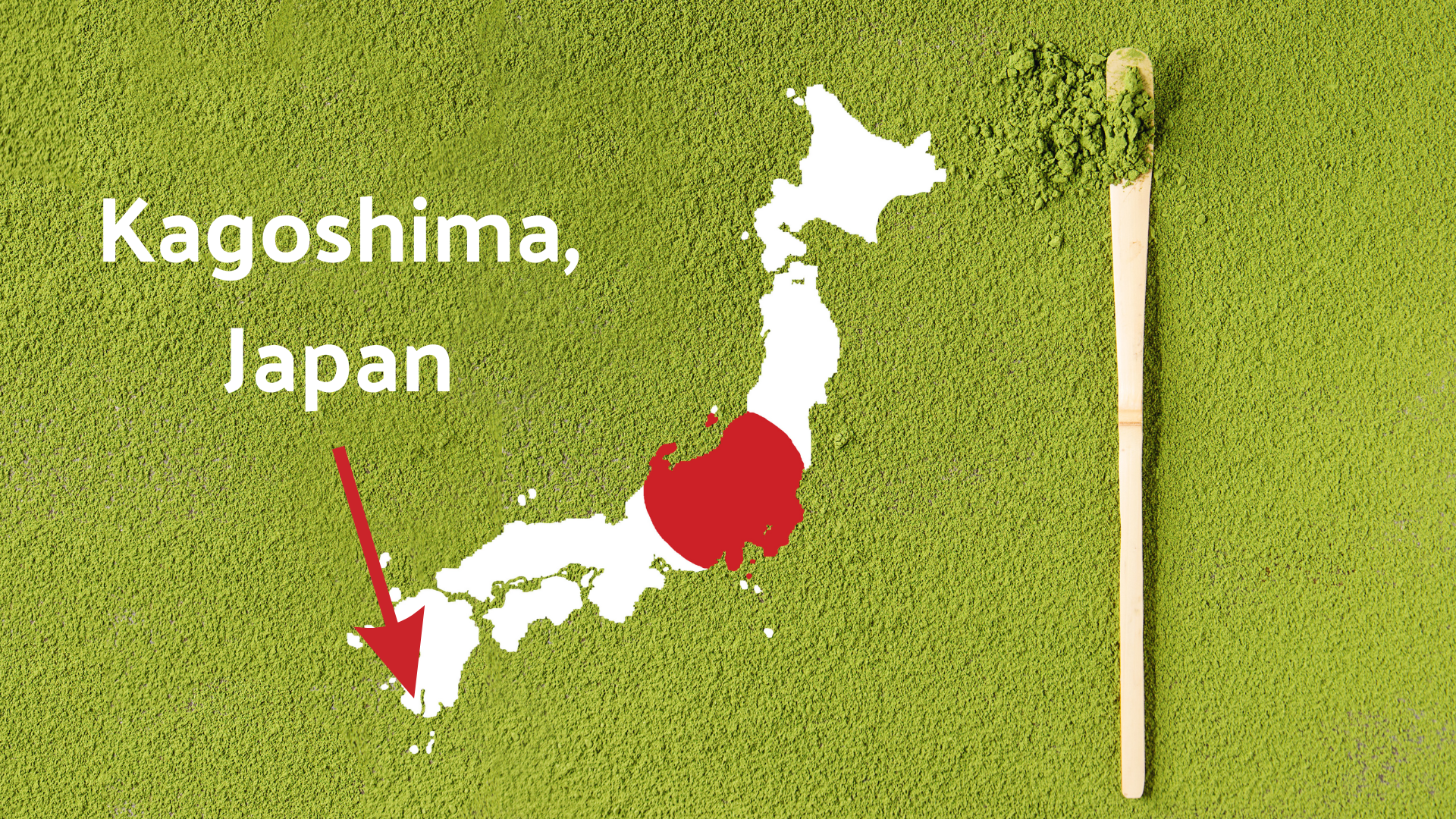 Matcha powder as the backdrop to a map of Kagoshimna in Japan