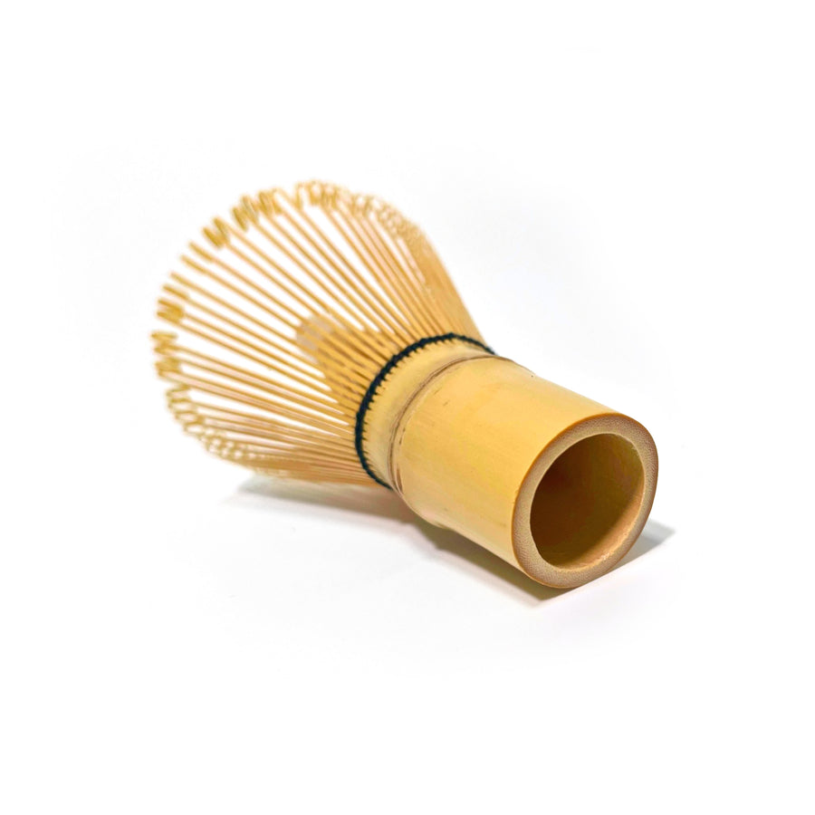 Rear view of 100 prong bamboo matcha whisk chasen, essential tool for whisking matcha tea