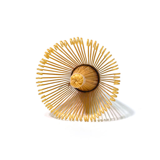 Top view of 100 prong bamboo matcha whisk chasen used for preparing frothy matcha tea
