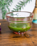 Plum Blossom Glass Matcha Bowl — Japanese Hira-gata Chawan