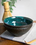 Teal Glaze Matcha Bowl — Tenmoku-Style Japanese Chawan