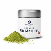 Premium Health Japan organic Uji matcha 50g tin, ceremonial grade Japanese green tea powder in silver can