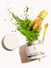 Premium Health Japan organic Uji Saemidori ceremonial matcha tin with bamboo whisk and scoop